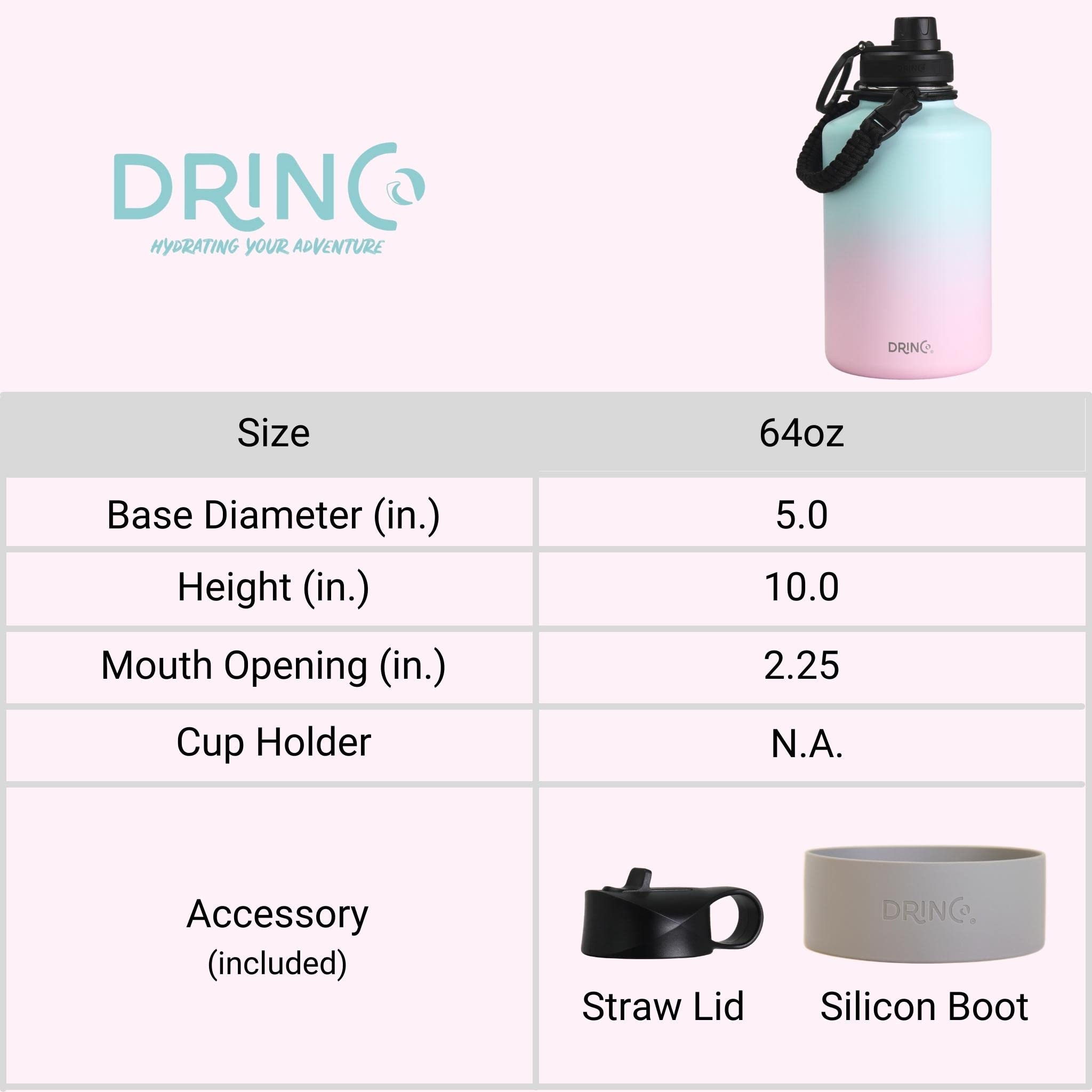 Drinco Stainless Steel Water Bottle Spout Lid Vacuum Insulated Double Wall Water Bottle Wide Mouth (64Oz 40Oz 32Oz 22Oz 18Oz 14O