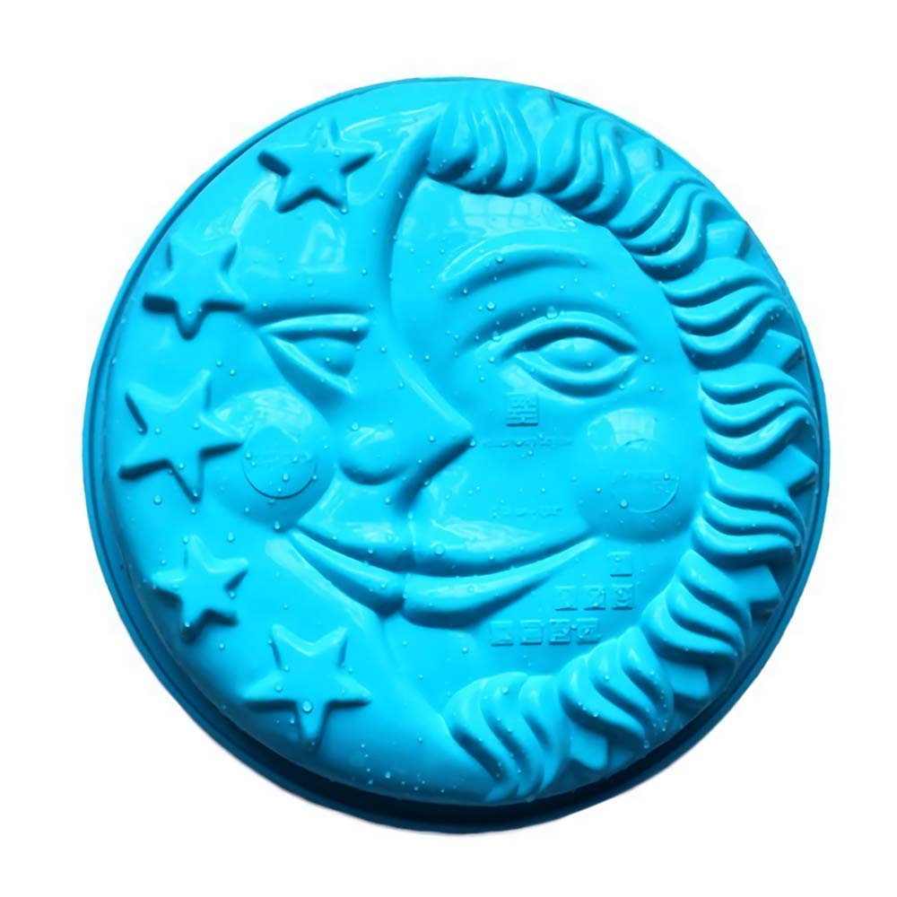 Sun, Moon & Stars Silicone Cake Pan, 9 Inch Round Shape With Sun & Moon Face Silicone Baking Mold Cheese Cake Pizza Pie Flan Tar