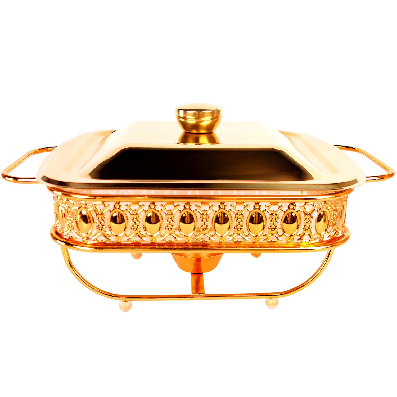 jinsongdafa Casserole Dish 8 x 8 Glass Baking Dish with Stainless Steel Lid and Rack, Golden Square 1.4 Qt Large Baking Pan fo