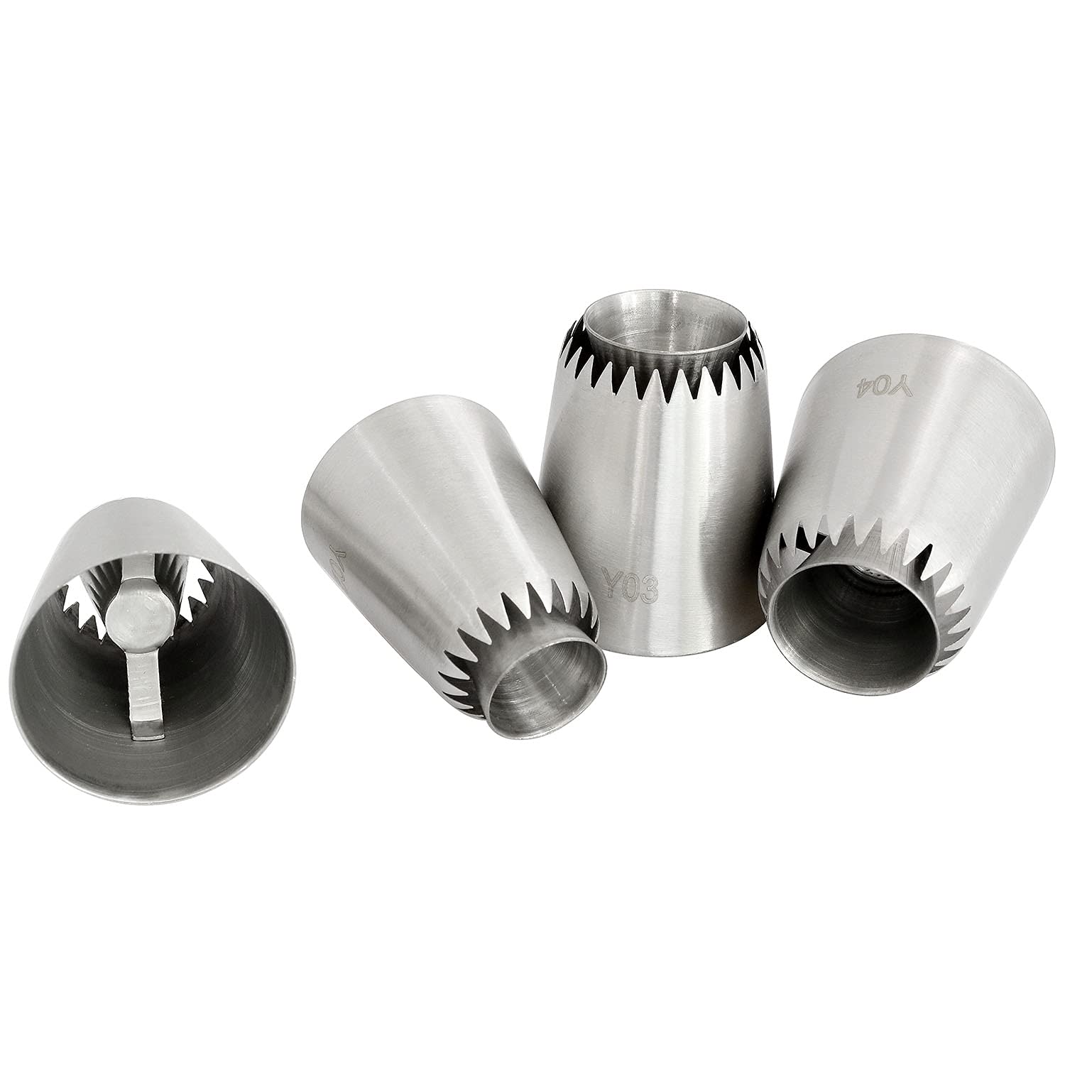 Longdex Sultan Piping Nozzle 4Pcs 304 Stainless Steel Russian Piping Tips Sultan Ring Baking Mold Icing Nozzle Cookies Cupcake I