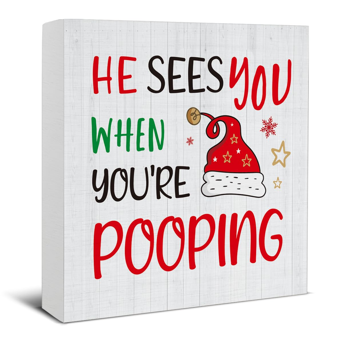 Christmas Bathroom Decorations - Funny Christmas Decor, He Sees You When You're Pooping Bathroom Wooden Sign, Home Decor for Des