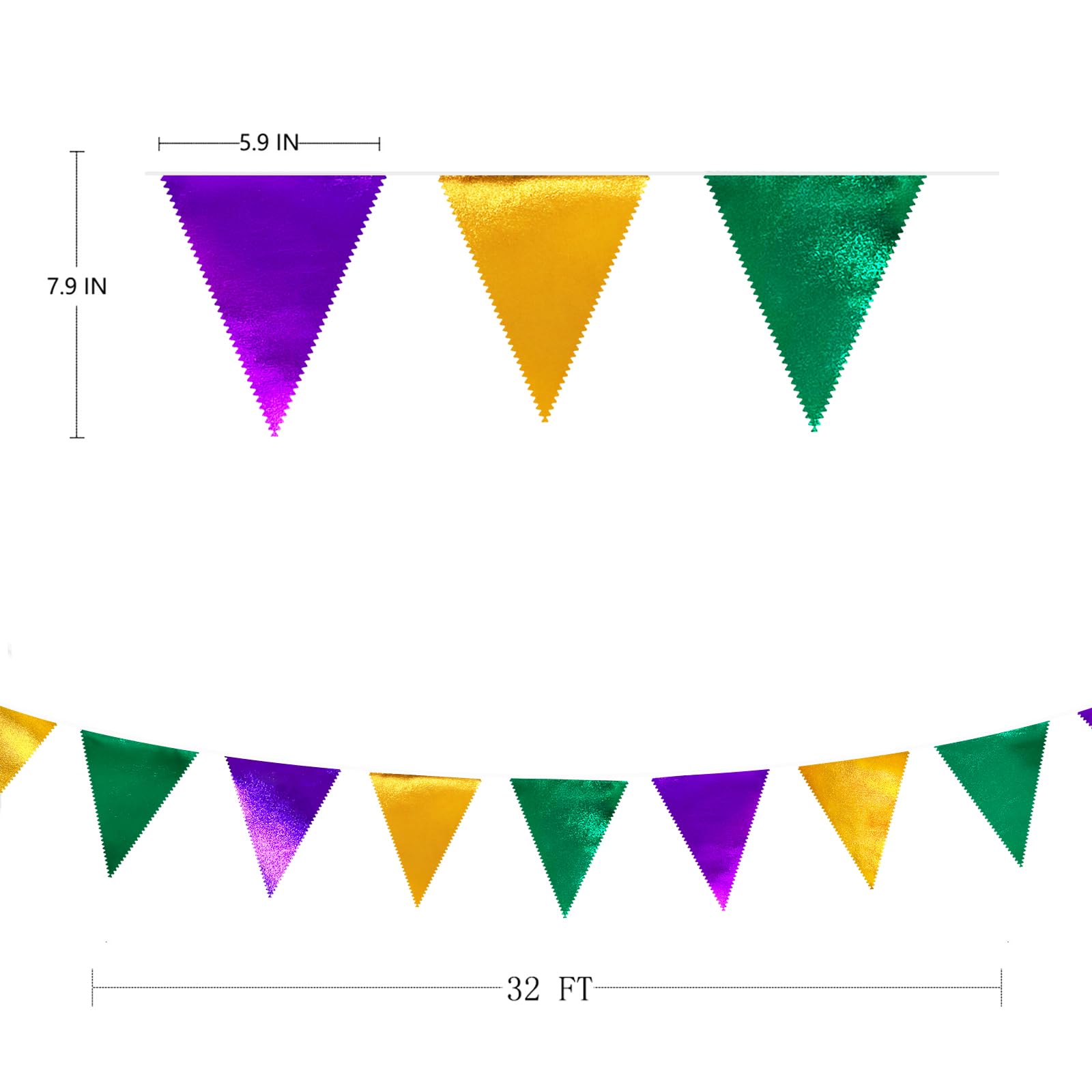 Mardi Gras Party Decorations Purple Green And Gold Metallic Fabric Triangle Pennant Banner Flag Hanging Bunting Garland For Birt