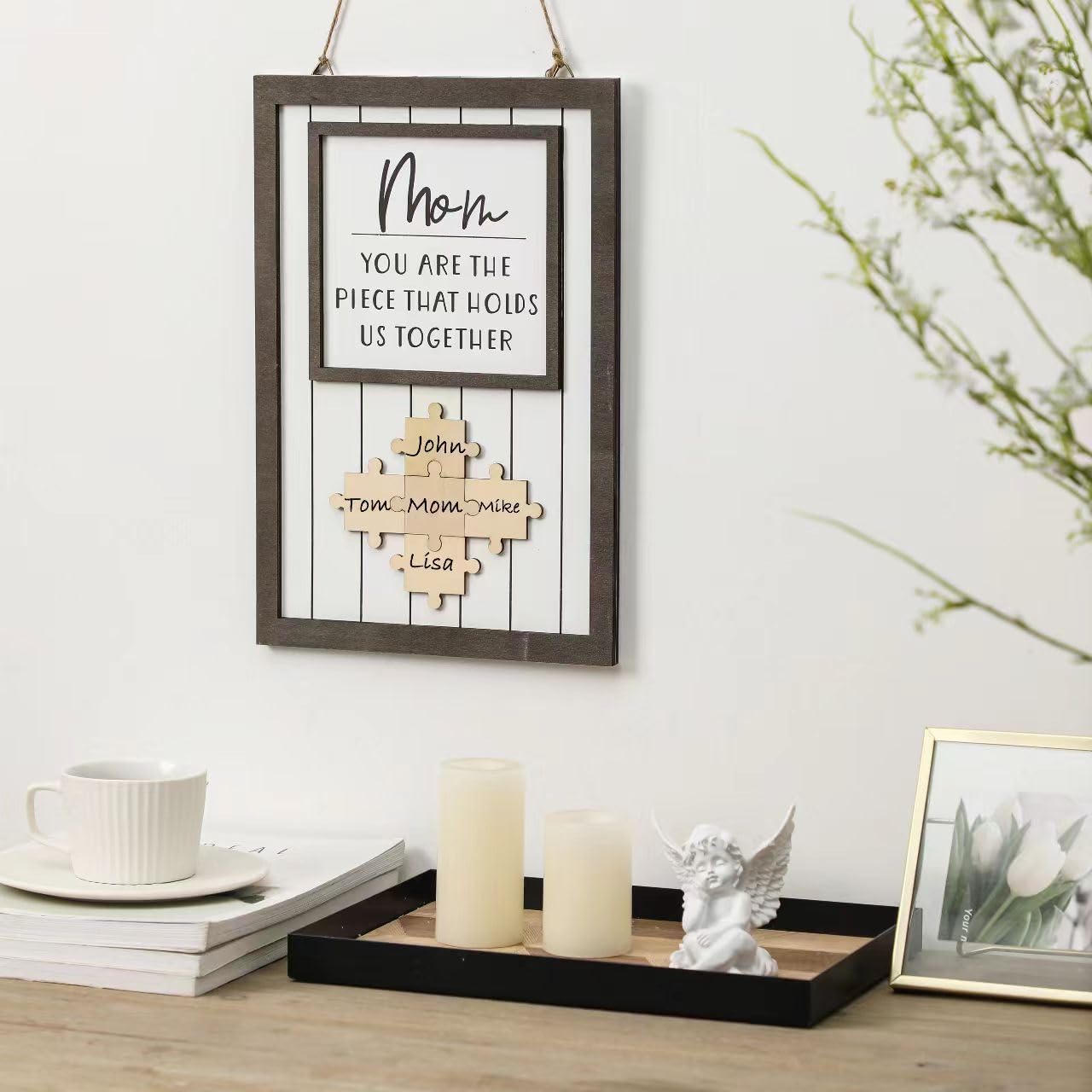 Personalized Name Puzzle Mom You Are The Piece That Holds Us Together Wall Art Decor, Child Name Custom Puzzles Gift Grandma Wal