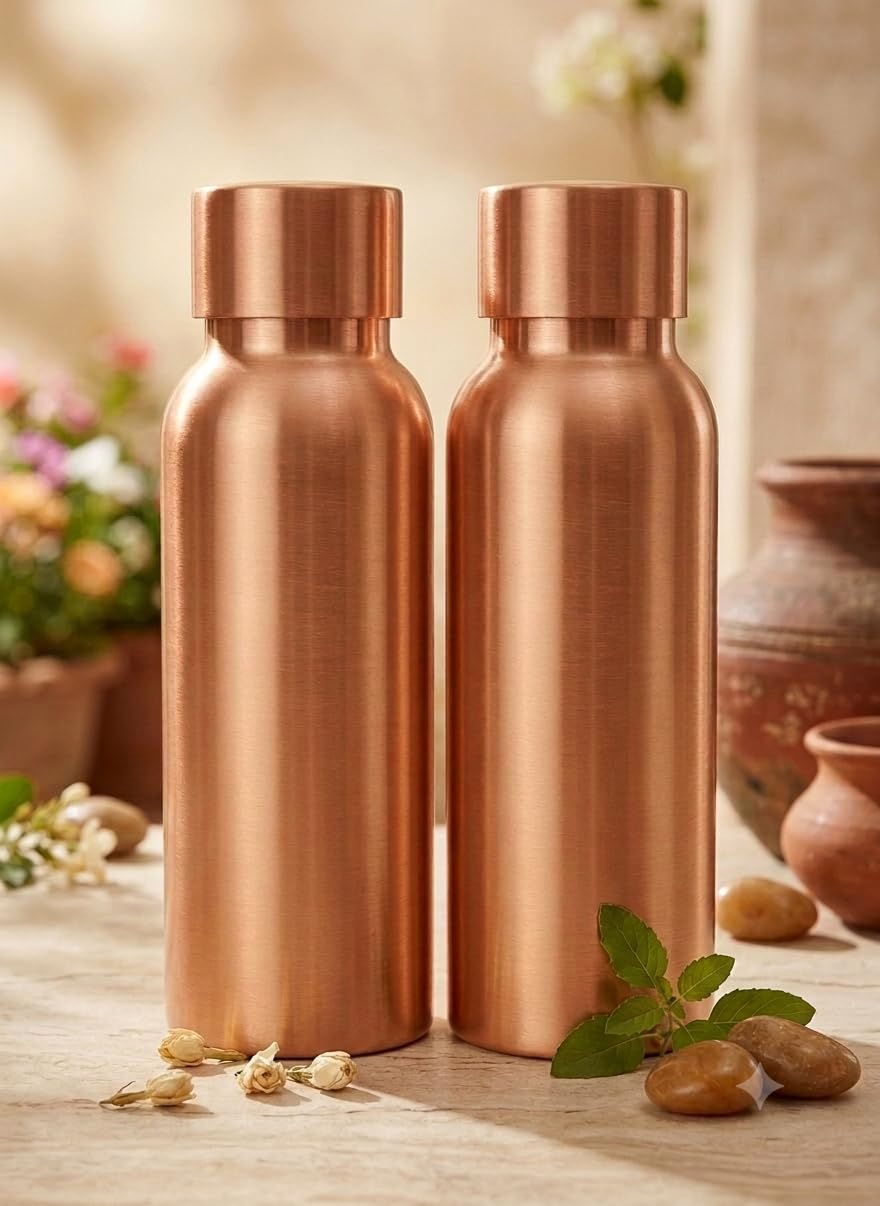 TRAFAART Small Copper Water Bottle Combo 17 OZ/500 ML Plain Drinking Flask Ayurvedic Leakproof Bottle for Sports, Yoga