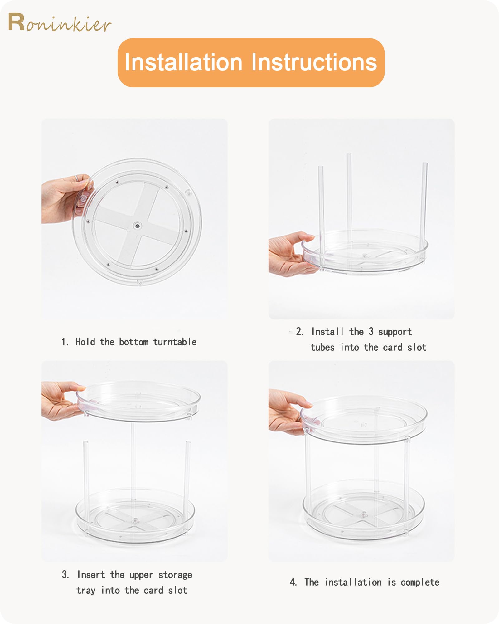 Roninkier 2-Tier Clear Lazy-Susan Turntable - 9-Inch Pantry Spice-Rack Cabinet-Organizer - Plastic Lazy Susan Makeup Organizer F