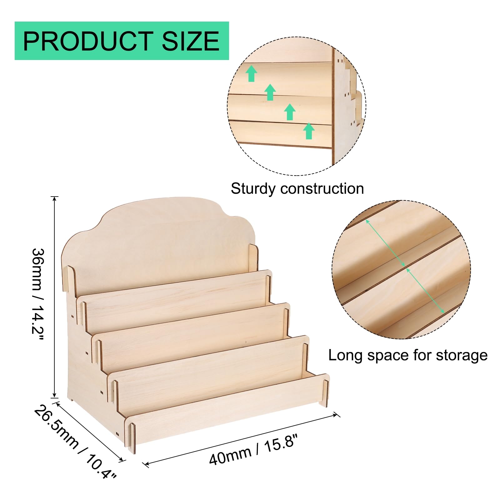 Patikil Greeting Card Display Stand, 4 Tiered Sticker Display Holder Portable Postcard Display Stand Wooden Greeting Card Displa