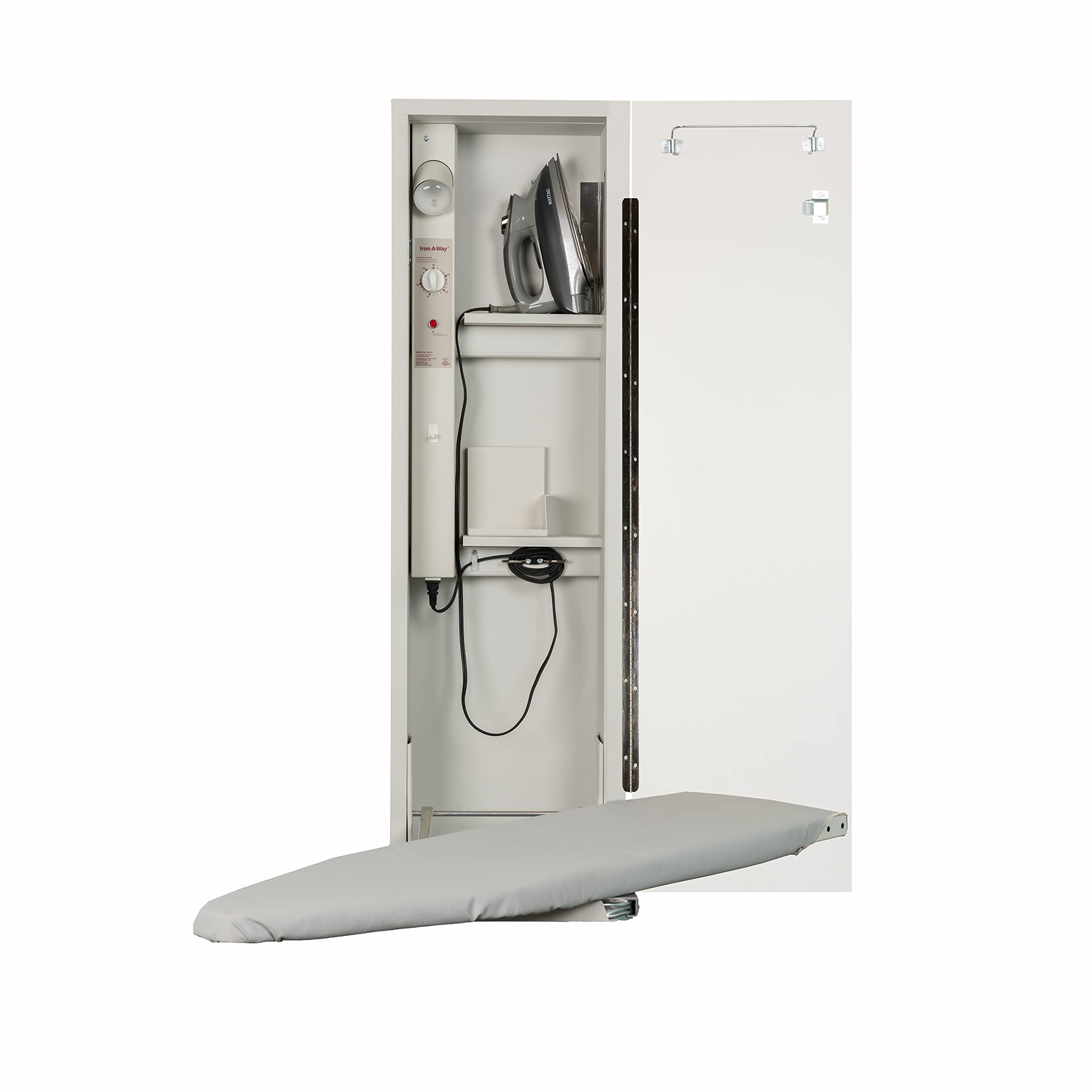 Iron-A-Way Built-In Ironing Center With 42 Inch Swiveling Ironing Board, Electrical System, Hot Iron Storage And Raised White Pa