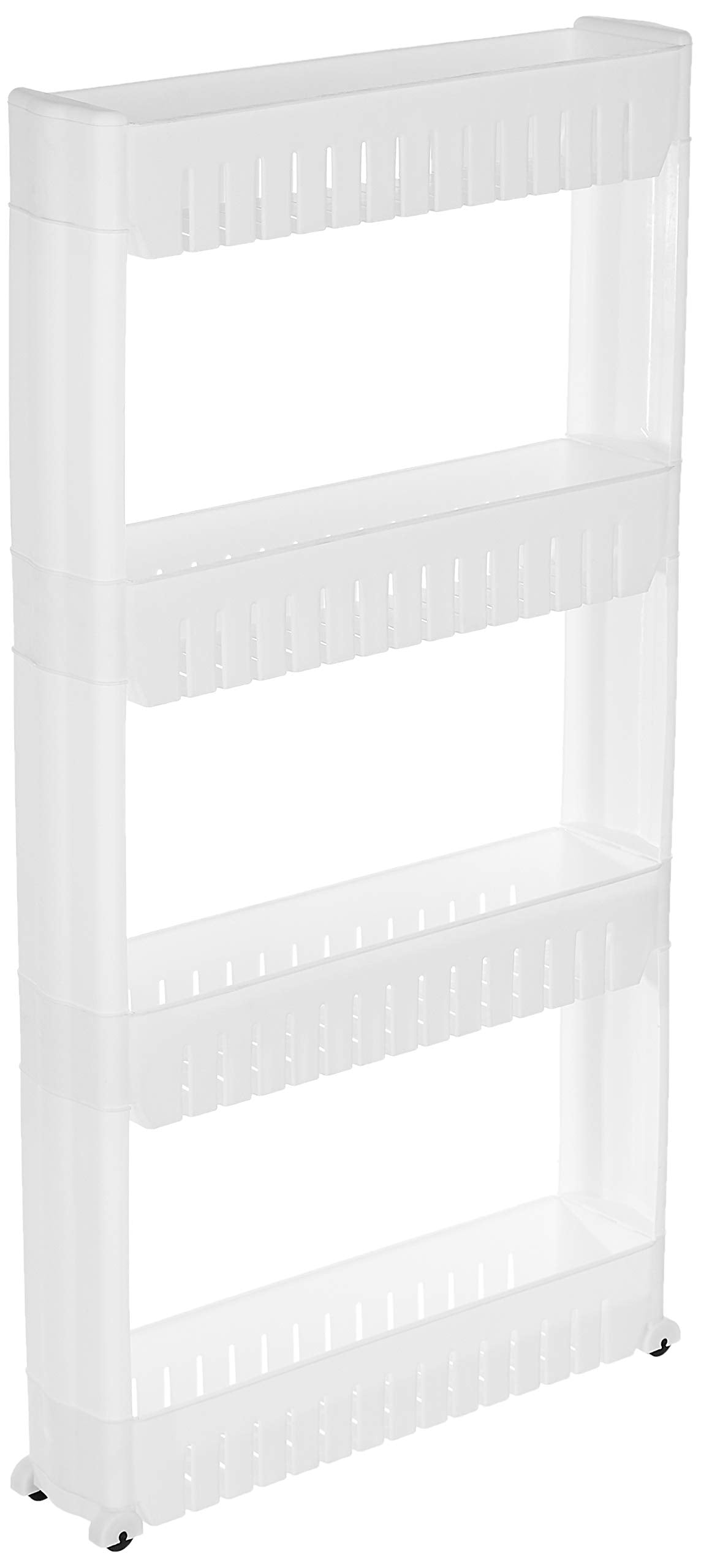 Amazon Brand - Solimo Plastic Rolling Storage Rack | 4-Tiered Shelf Slide-Out Organizer | For Kitchen, Bathroom, Pantry & Utilit