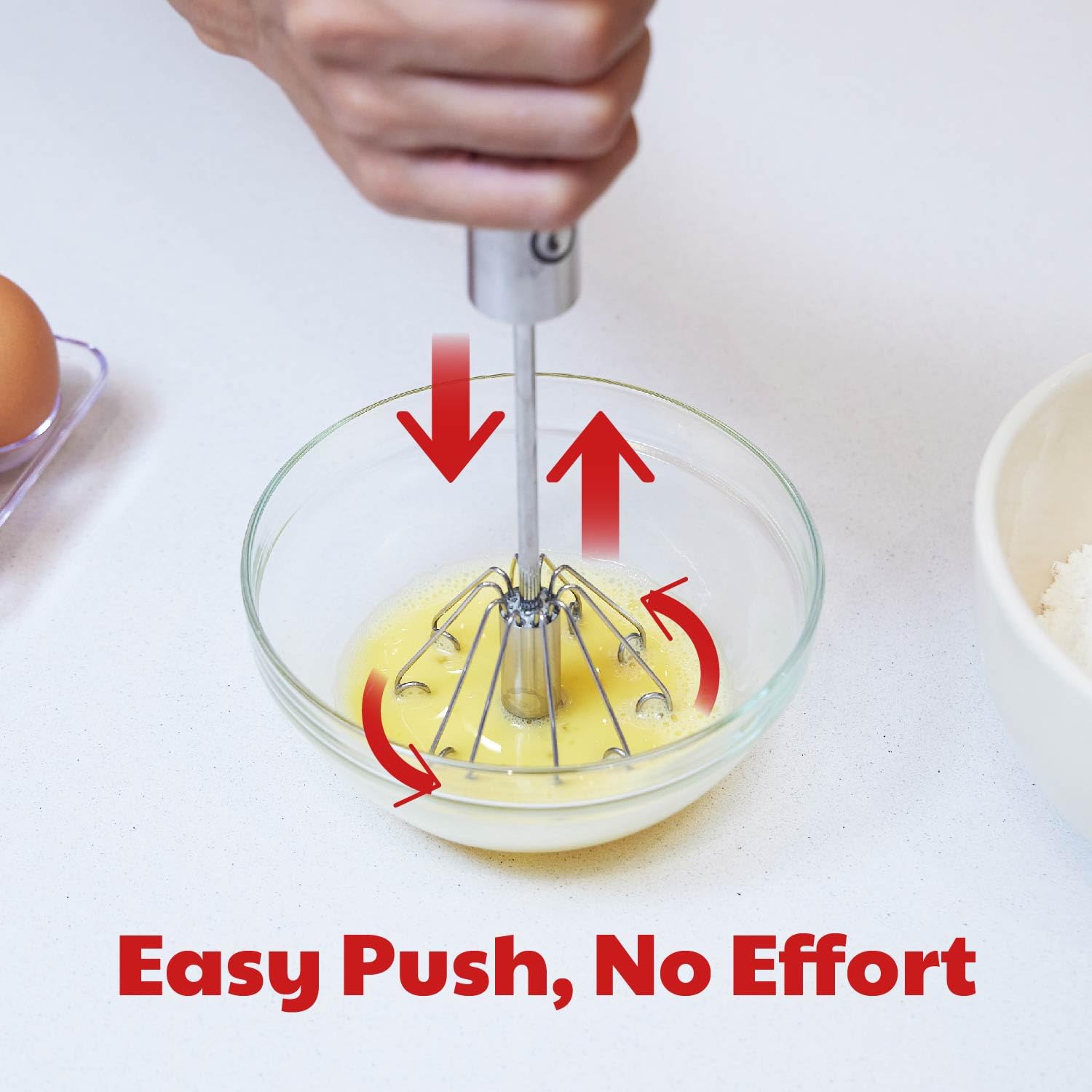 Cooks Innovations Stainless Steel Semi-Automatic Egg Whisk - Push-Down Rotary Egg Beater For Whisking, Frothing, And Mixing (14