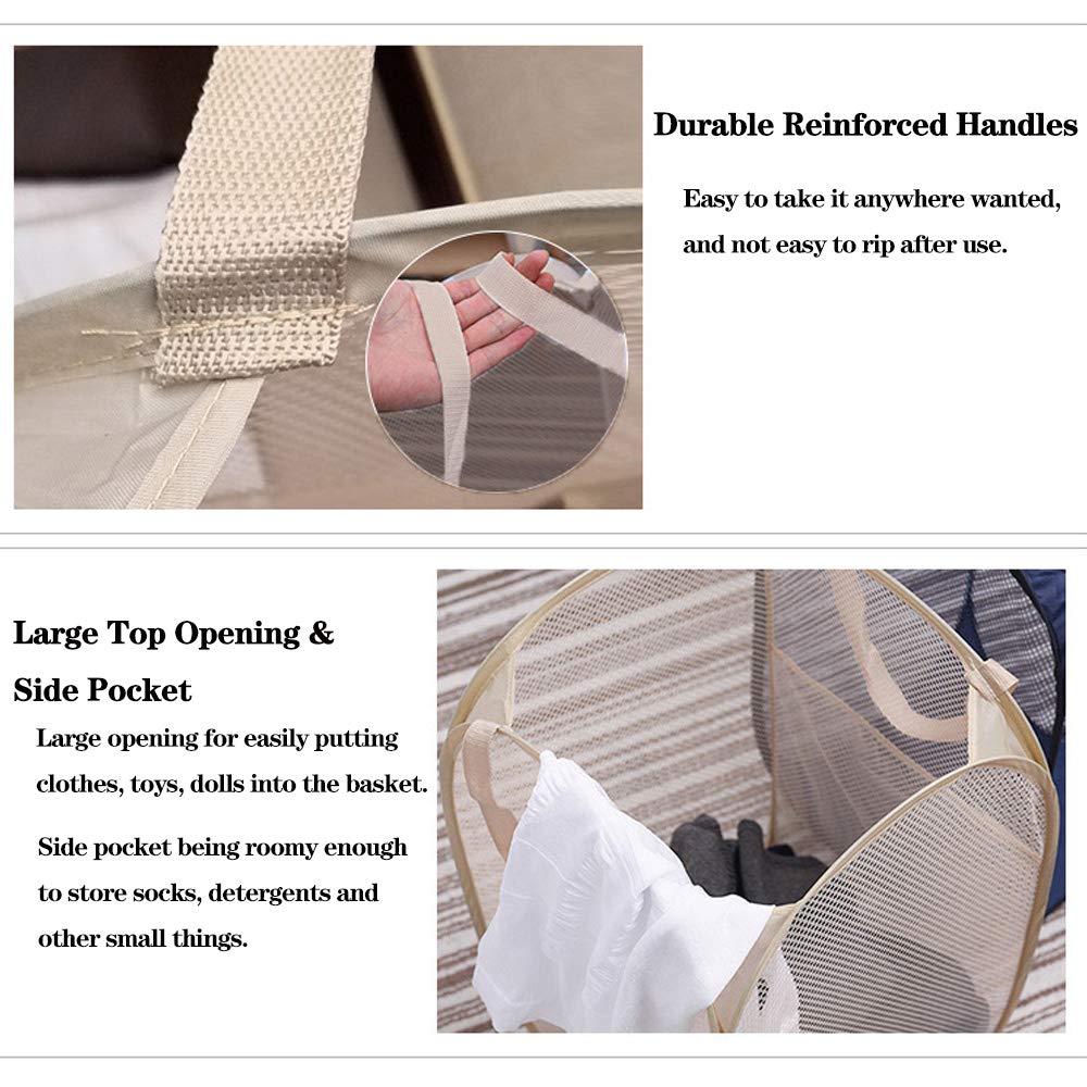 Bud Mesh Popup Laundry Hamper, Foldable Laundry Basket Clothes Hamper For Kids Room, College Dorm Or Travel, Collapsible For Sto