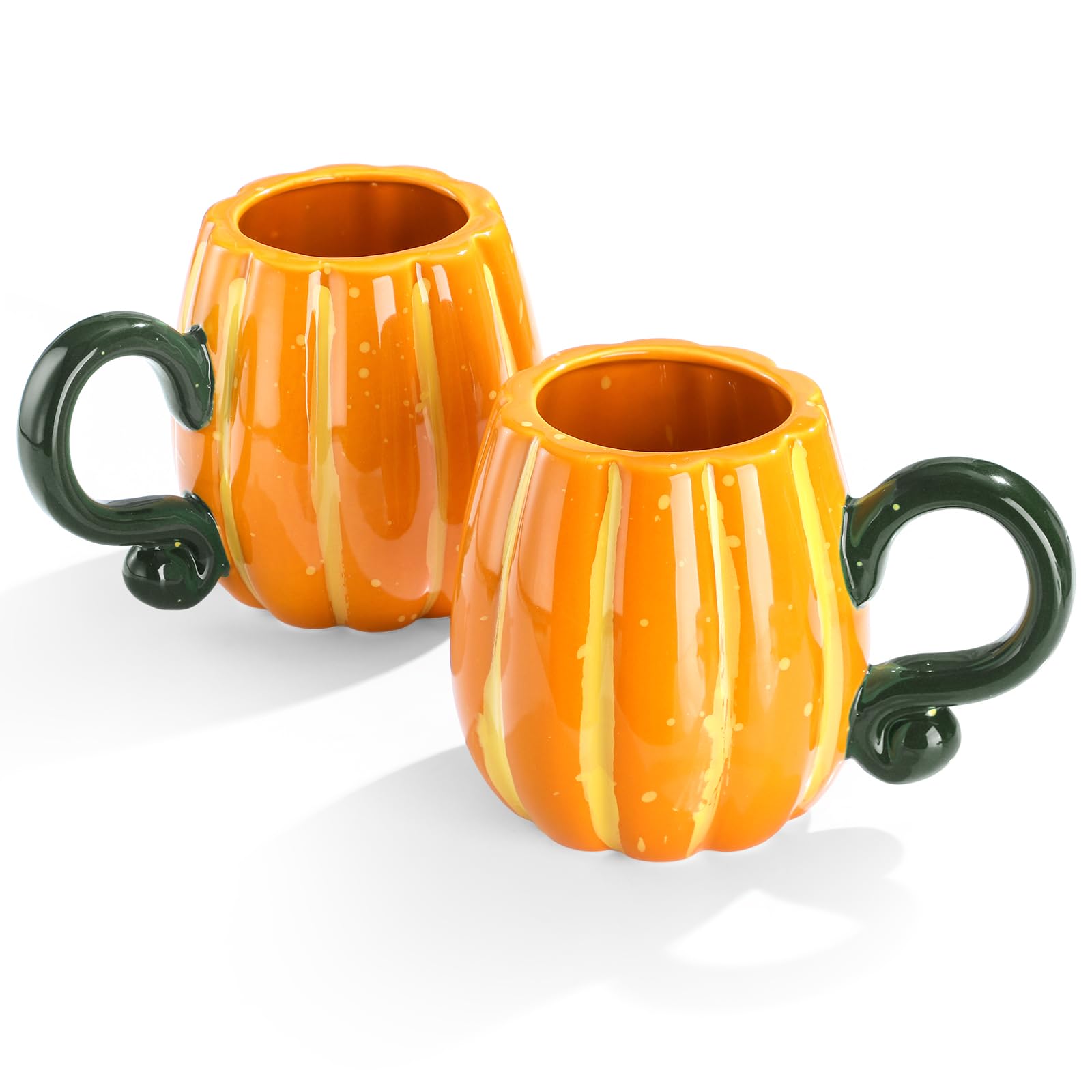 RimCereal 2 Pcs Fall Pumpkin Mug 16 oz Halloween Ceramic Coffee Mug, Orange