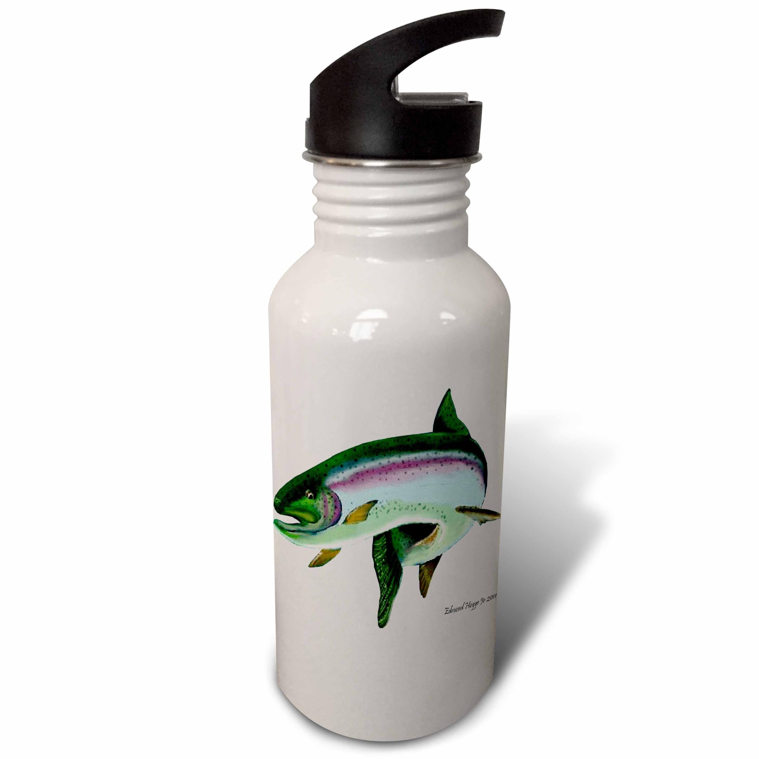 3dRose Rainbow Trout Sports Water Bottle, 21 oz, White