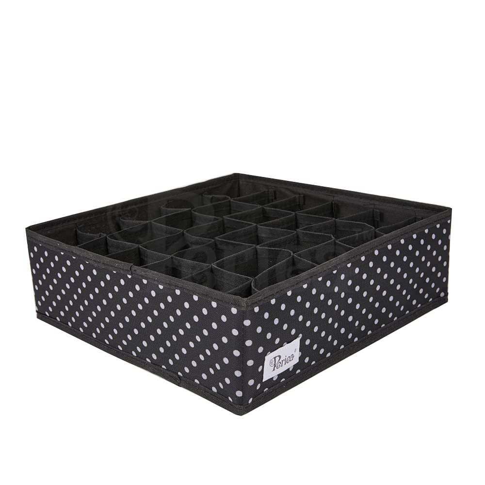 Periea Drawer Organizer Bedroom Underwear 30 Cell 'Fosy' (Premium, Nero con Pois Bianchi)