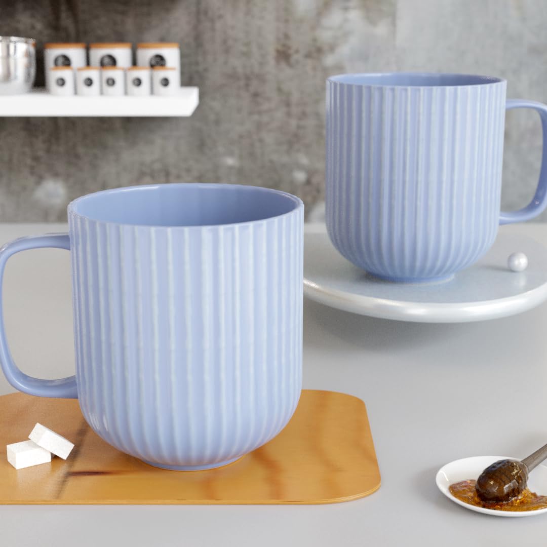 The Earth Store Microwave Safe Pastel Fringe Blue Ceramic Coffee/Milk Mug with Handle Best Gift to Friends, Anniversary(Set of 2