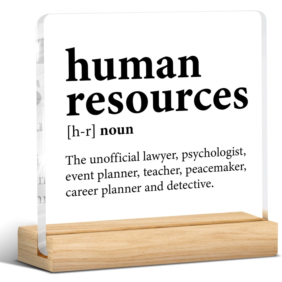 Human Resources Gifts for Women Men, HR Office Gifts, Human Resources Definition Clear Acrylic Desk Decorative Sign for Home Off