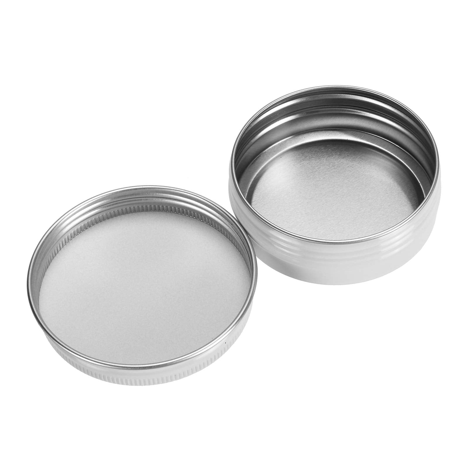Foraineam 48 Pack 2 Oz White Lip Balm Tin Cans - Aluminum Round Cosmetic Sample Containers With Screw Lid - Metal Empty Tins Sto
