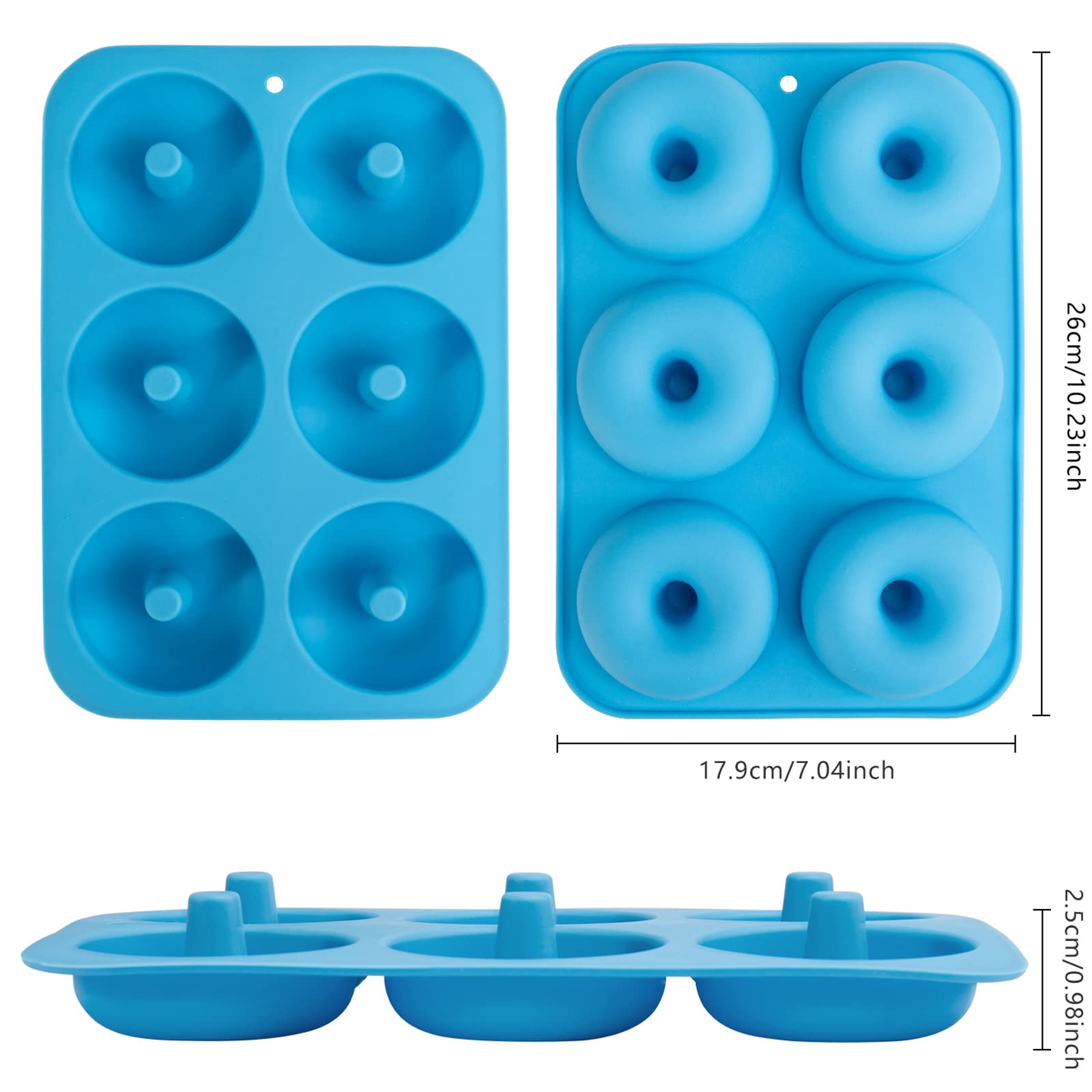 Aichoof Silicone Donut Mold For 6 Doughnuts, Set Of 2. Food Grade Lfgb Silicone Bagels Baking Pan, Non-Stick, Dishwasher Safe, H