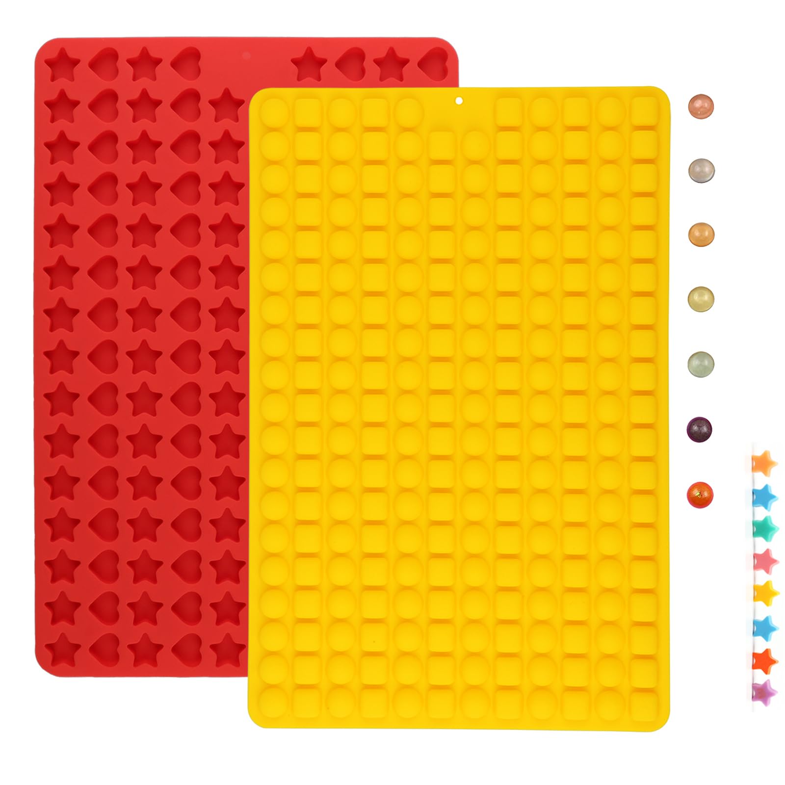 Silicone Gummy Molds, 148 Cavity Cute Star Heat Red Candy Mold/226 Cavity Mini Semi Sphere Round Square Yellow Dog Treat Mold Fo