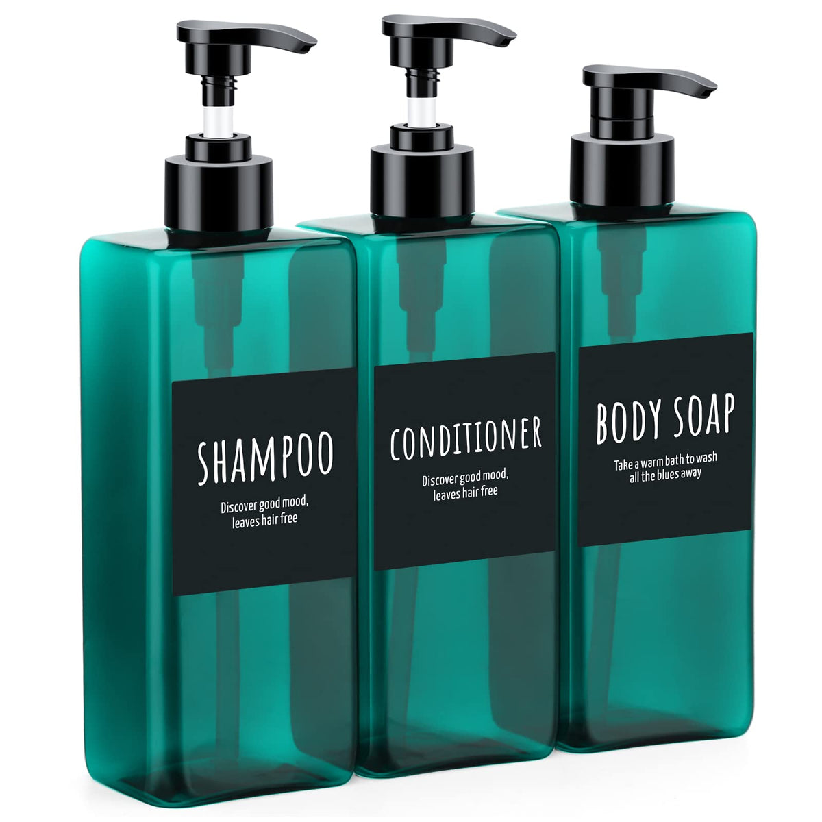 16.9Oz Shampoo Conditioner Bottles, Segbeauty 3Pcs 500Ml Pump Press Dispenser With Labels, Empty Refillable Shampoo Body Soap Co