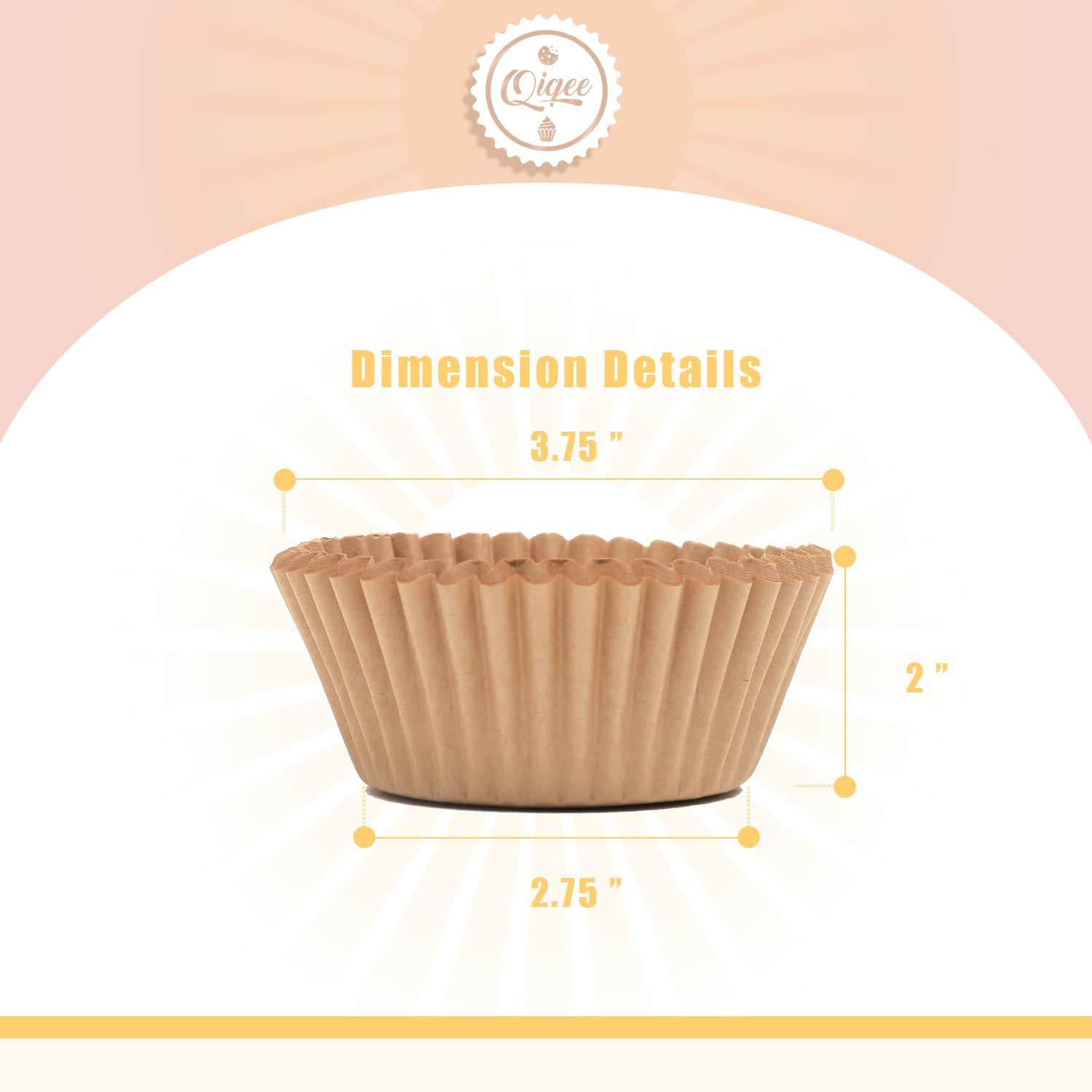 Qiqee 300 Count Jumbo Cupcake Liners Natural Muffin Liners Food Grade Jumbo Size Baking Cups Paper No Smells(Large Size)