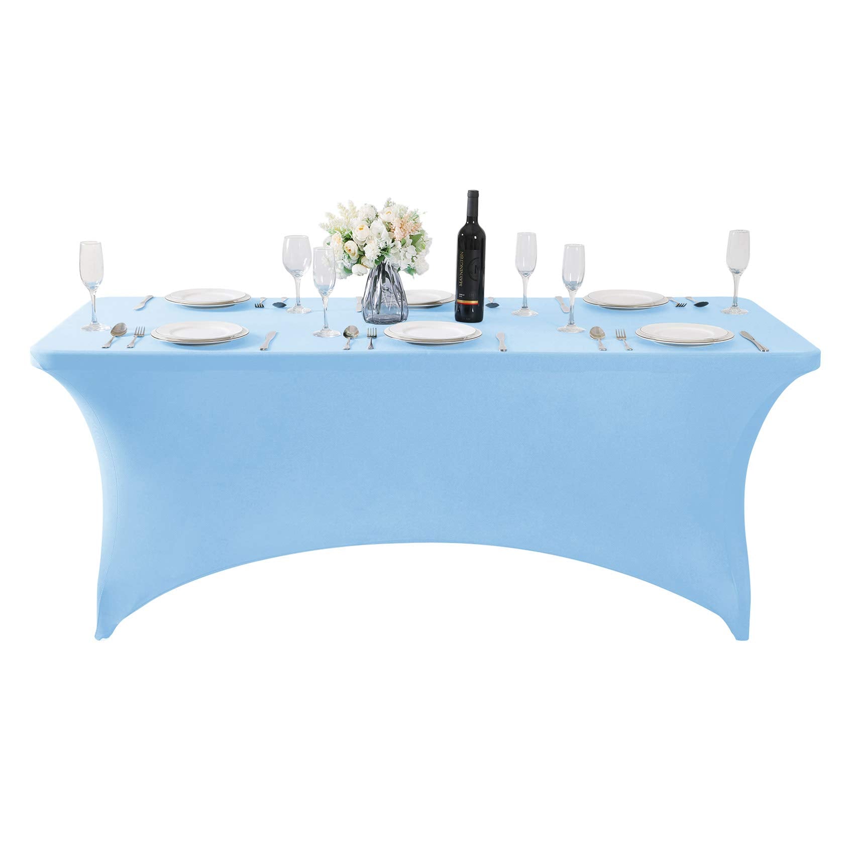 Hezuzo Spandex Table Cover For 8Ft Table Universal Fitted Stretch Tablecloth For Party, Banquet, Wedding And Events-Blue Mist