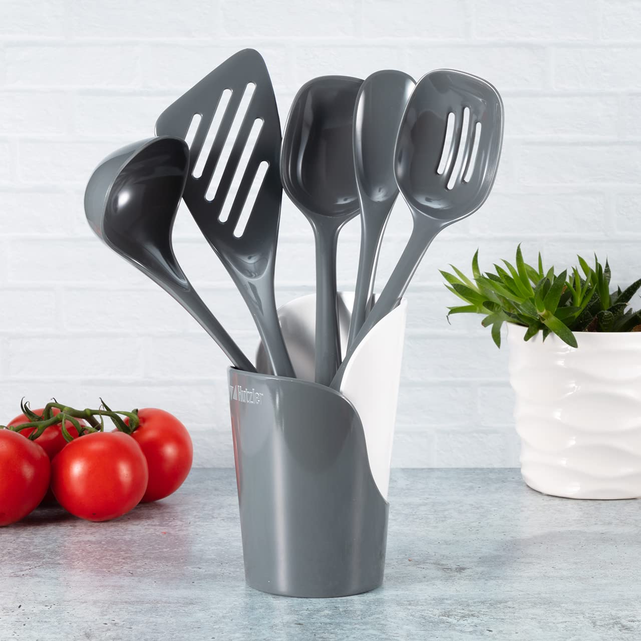 Hutzler Melamine Cooking Utensils And Crock Set, 6-Pc, Gray