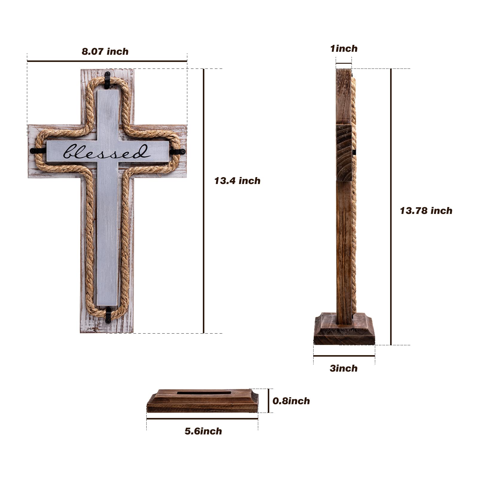 OKSQW Wall Wooden Cross with Wooden Base Christians Crosses Spiritual Religious Cross Christmas Wall Hanging Handmade Wood Hemp
