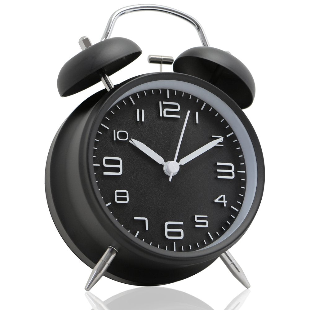 Betus [Non-Ticking Twin Bell Alarm Clock - Metal Frame 3D Dial with Backlight Function - Desk Table Clock for Home and Office - 