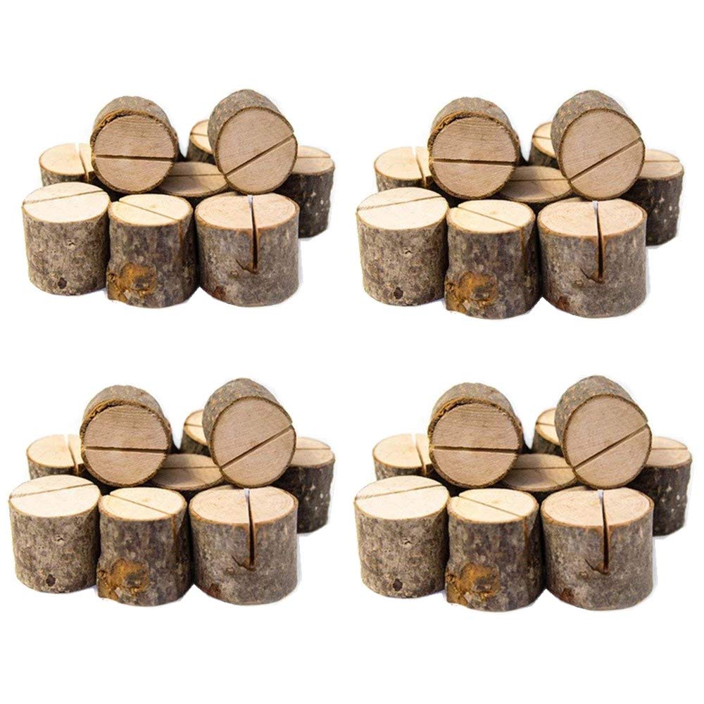 Senover Rustic Wood Table Numbers Holder Wood Place Card Holder Party Wedding Table Name Card Holder Memo Note Card (40Pcs)