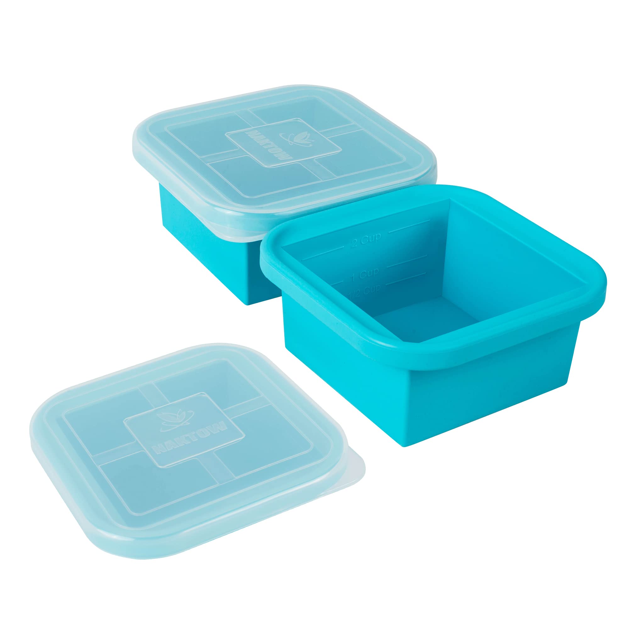 Naktow Silicone Freezing Tray With Lid - 2-Cup 2 Pack Freezer Containers,Make 1 Perfect Freezing,Storing Soups, Foods, Stews, Di
