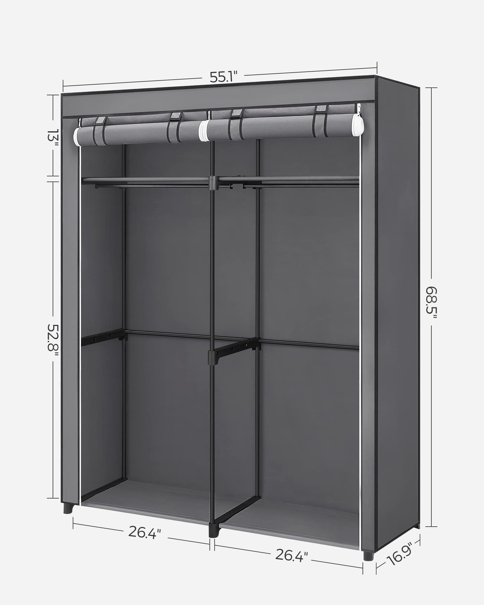 Songmics Closet Wardrobe, Portable Closet For Bedroom, Clothes Rail With Non-Woven Fabric Cover, Clothes Storage Organizer, 55.1