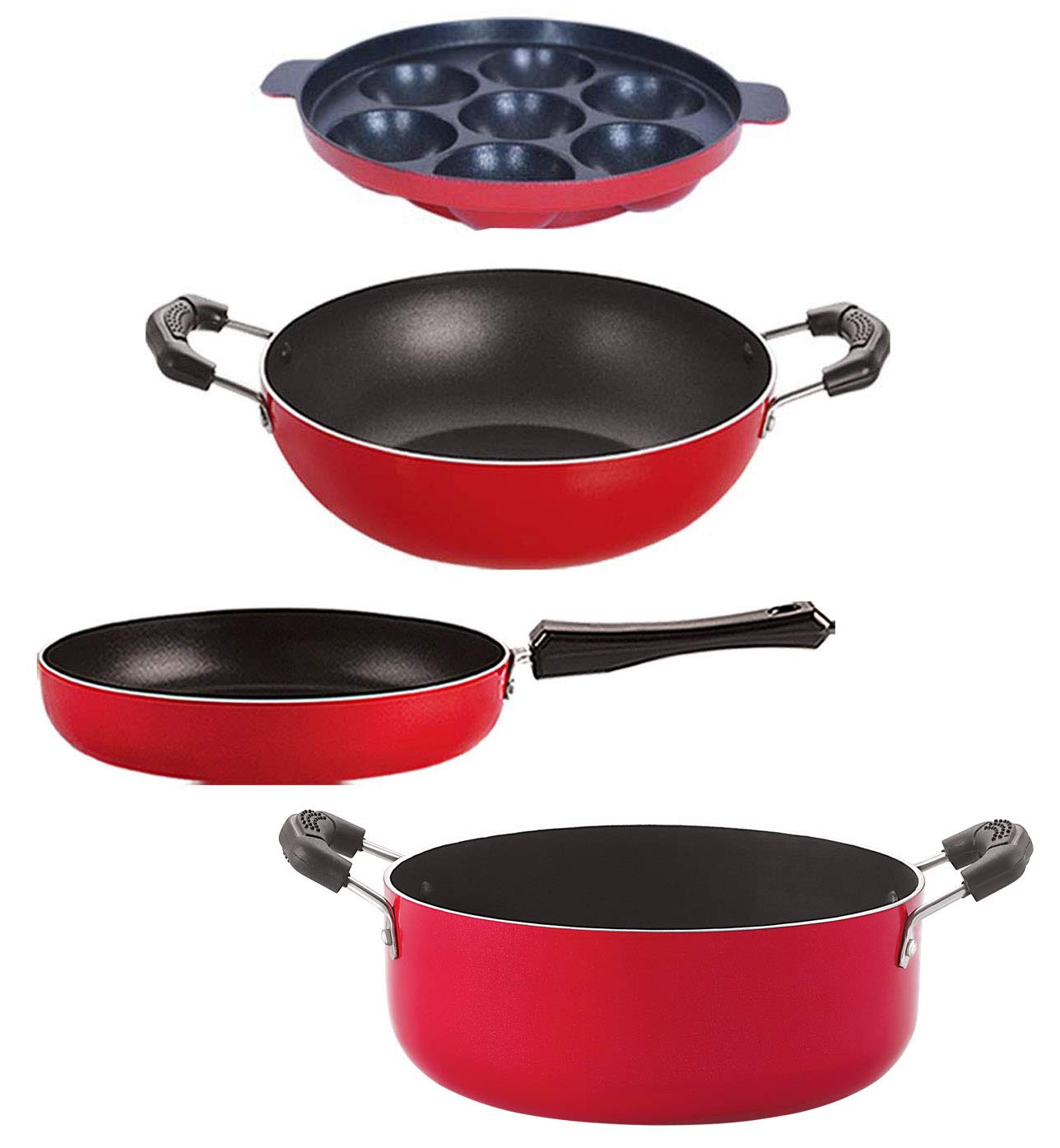 Nirlon Non Stick Cookware Pots & Pan Combo Set Of 4 Pieces With Bakelite Handle (Fp11_Kd12_Ap7_Cs24)