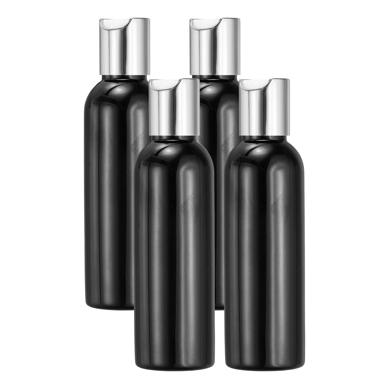 uxcell 4 Pcs Plastic Travel Bottles, 2 oz Empty Shampoo Bottles with SilverWhite Disc Top Caps Clear Refillable Travel Squeeze 
