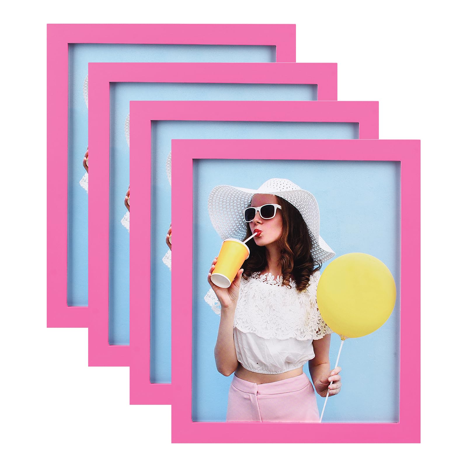 wyooxoo 8x10 Picture Frames Set of 4 Pink Made of Solid Wood Photo Frames Colorful Frame with HD Plexiglass, Wall or Tabletop Di