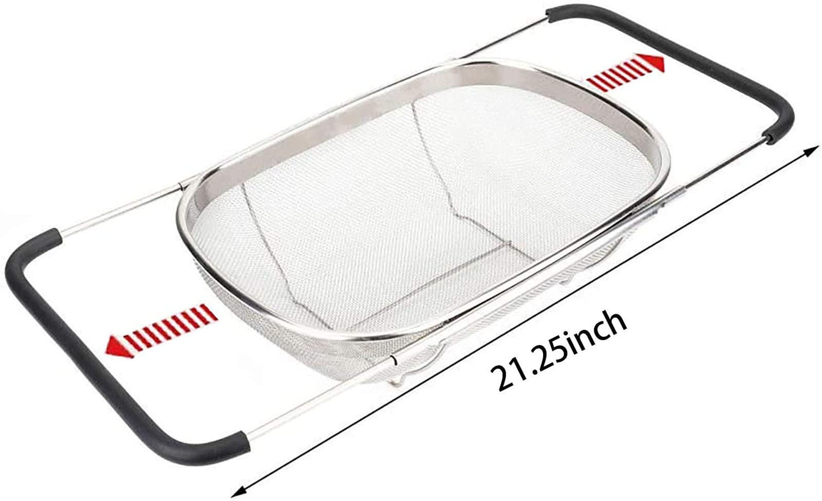Over The Sink Stainless Steel Oval Colander with Expandable Rubber Grip Handles Strainers  Fine Mesh Strainer Basket Kitchen 6 Quarts Colander for Strain  Drain  Rinse Fruits  Vegetables