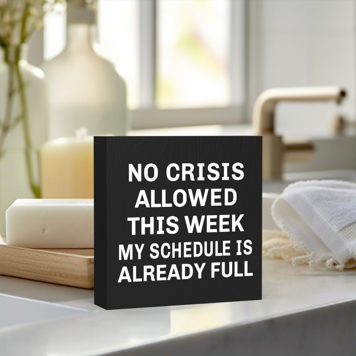 Black Boss Gifts for Women Men Boss Lady Manager Coworker Funny Home Office Desk Decor No Crisis Allowed This Week Sign 5 X 5 In