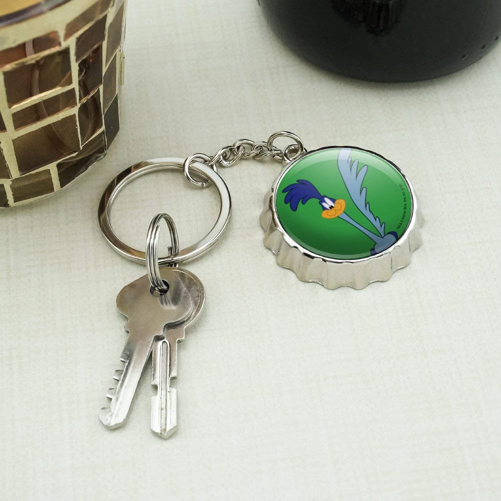 Looney Tunes Road Runner Chrome Plated Metal Pop Cap Bottle Opener Keychain Key Ring
