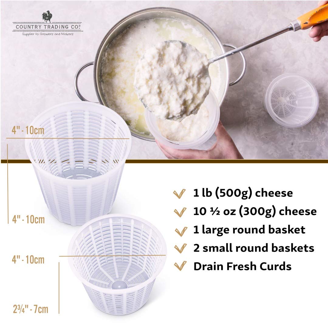 Country Trading Co. Cheesemaking Molds Set Of 5 - Ricotta Cheese Draining Baskets For Home Cheese Making Made In Italy