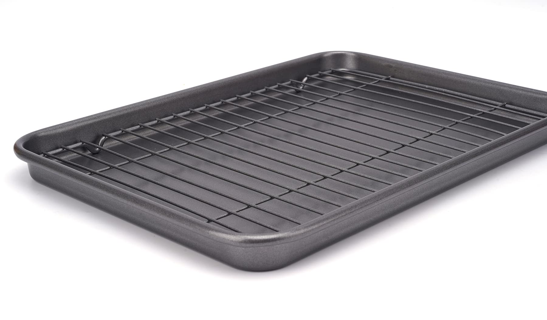 Hytk Nonstick Quarter 1/4 Cookie Baking Sheet Pan With Cooling Rack 13.58X 9.84 Inch (Inner 12.8X9.06) Toaster Oven Tray Carbon