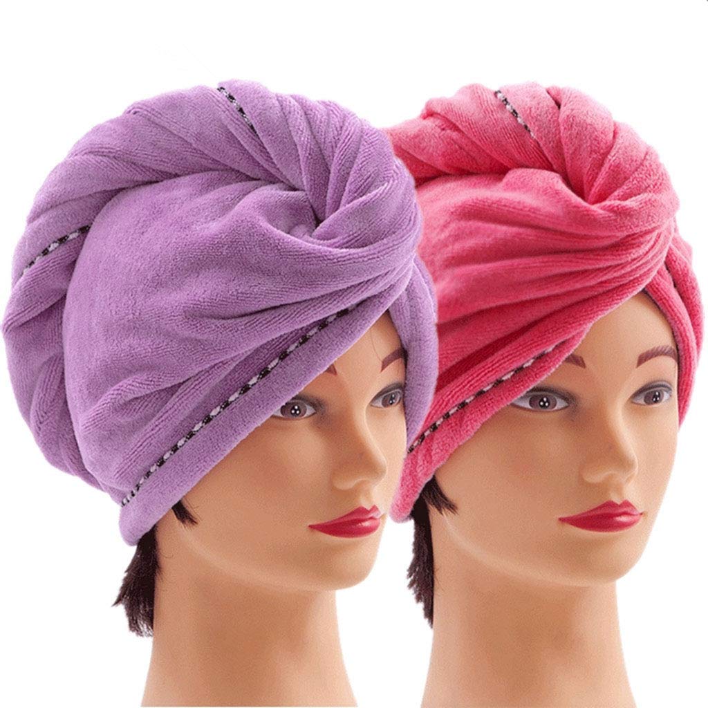 CC CAIHONG Microfiber Hair Towel Wraps for Women [2 Pack] Quick Dry Anti-frizz Head Turban with Button for Long Thick & Curly Ha