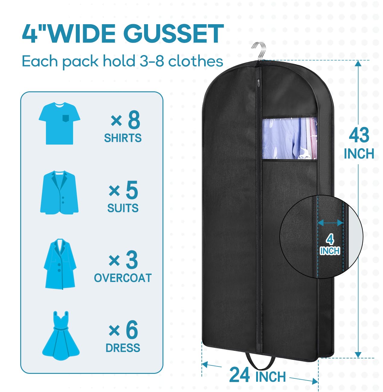 Kimbora 43'' Garment Bag For Travel, Gusseted Suit Bags For Men With Handles Garment Bags For Hanging Clothes Storage Suit Cover