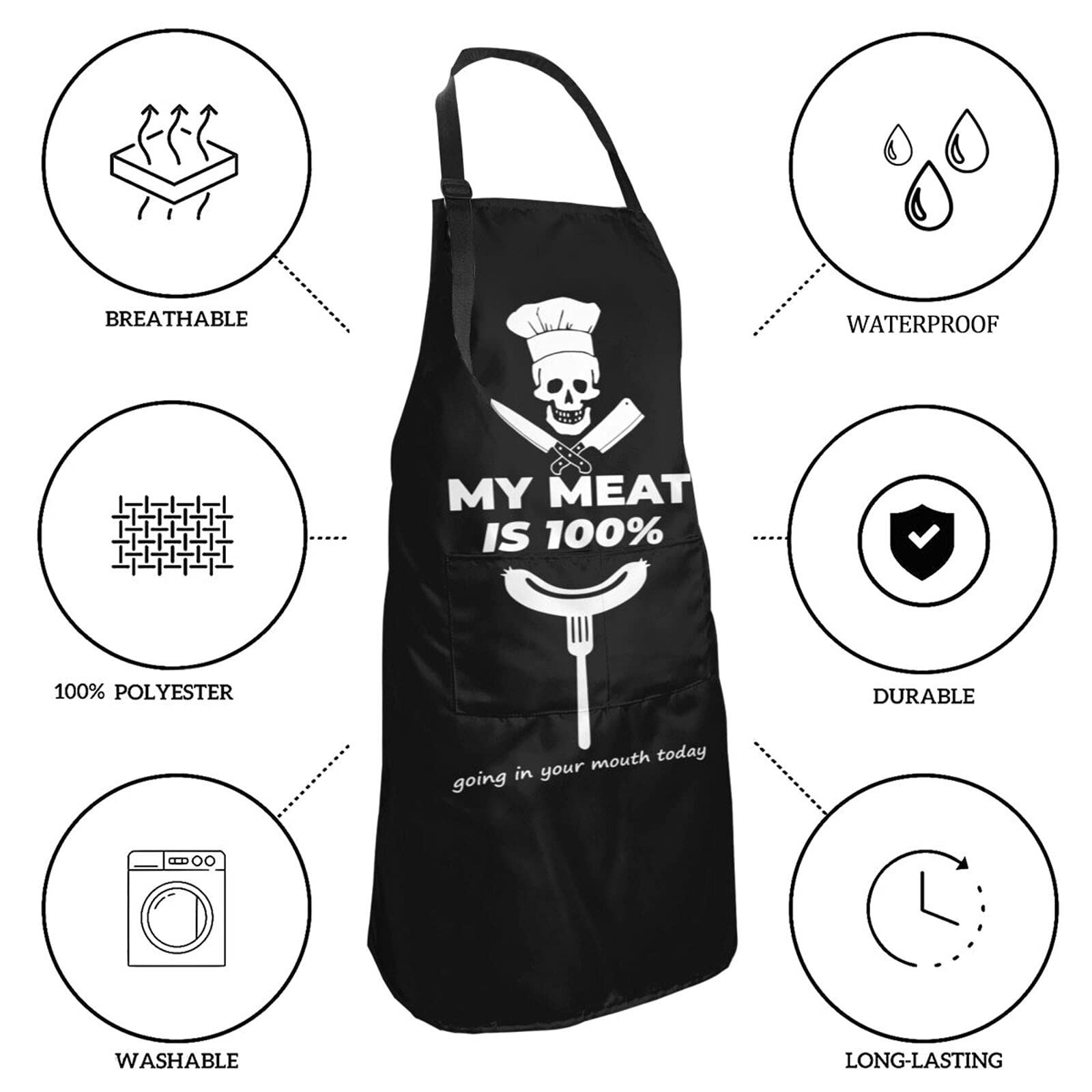 Wisedeal Bbq Aprons For Men Chef Inspired - My Meat Goes In Your Mouth Funny Grill & Cooking Gifts For Dad, Deep Pocket Master C