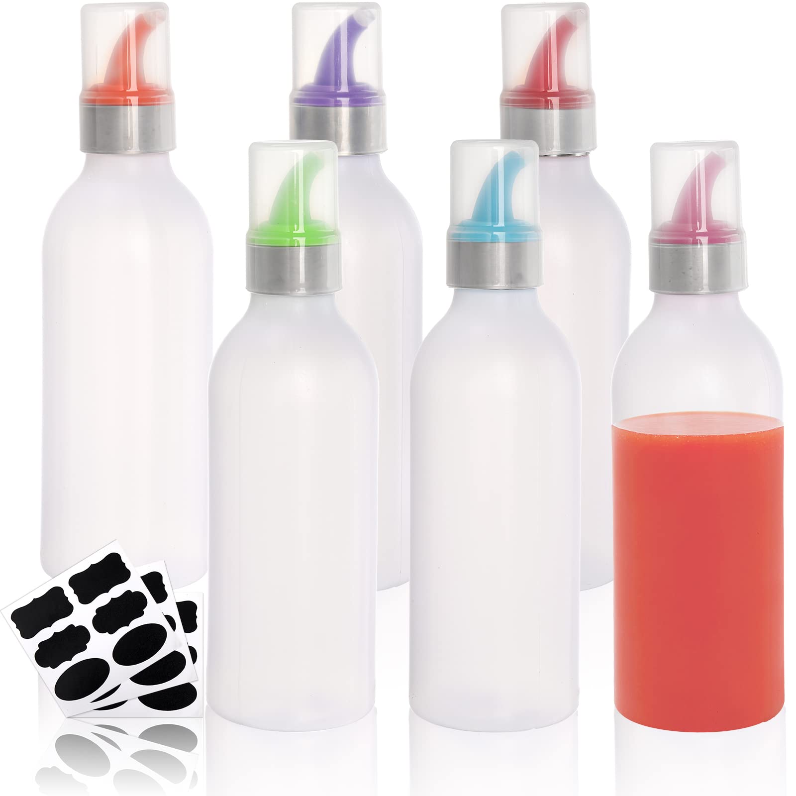 Lawei 6 Pack 15 Oz Plastic Squeeze Condiment Bottle - Plastic Squirt Bottles With Lids And Colored Tips - Perfect For Condiments