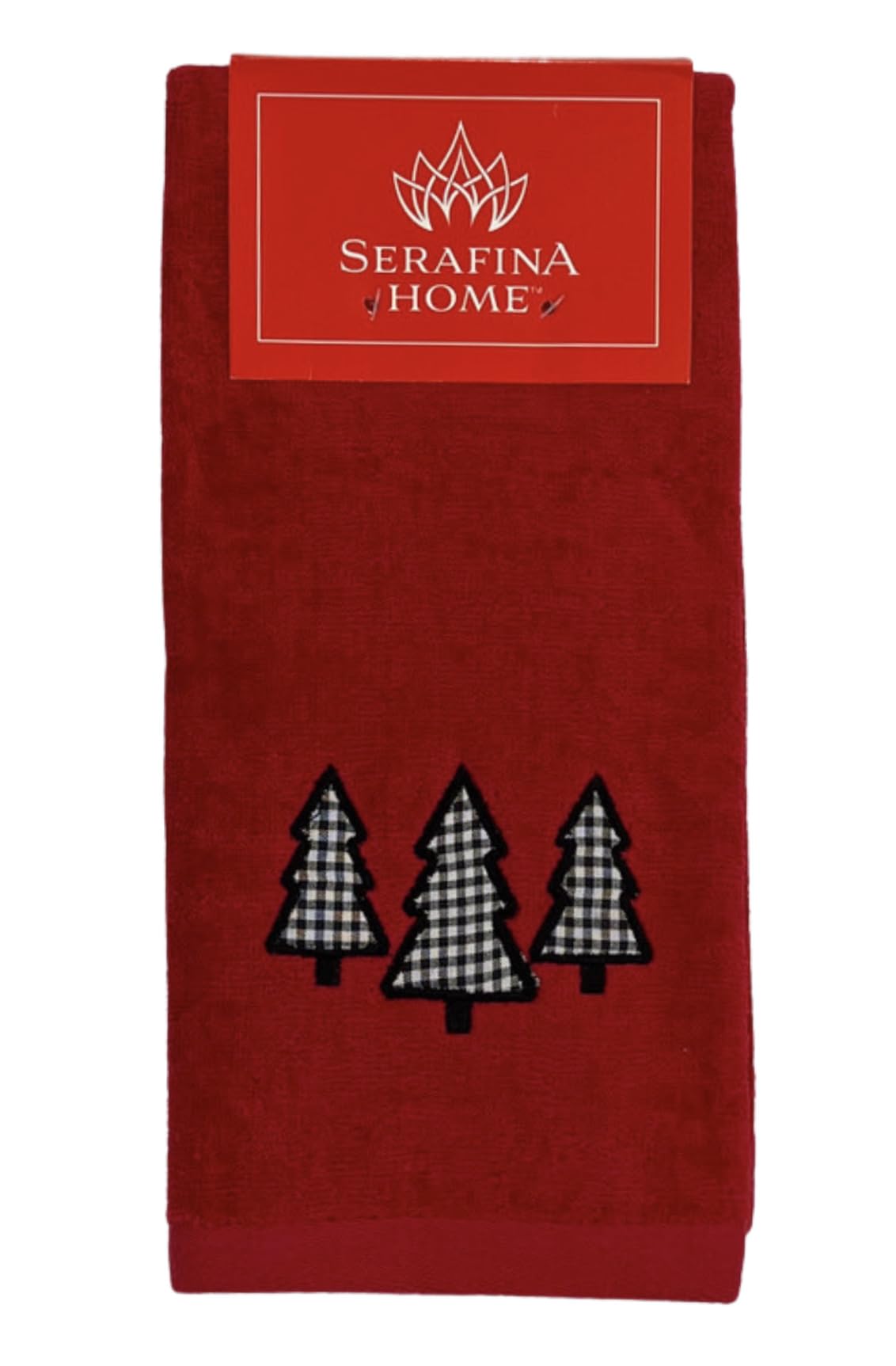 Serafina Home Holiday Christmas Guest Hand Towels: Country Farmhouse Red Terrycloth Towels With Check Tree Applique