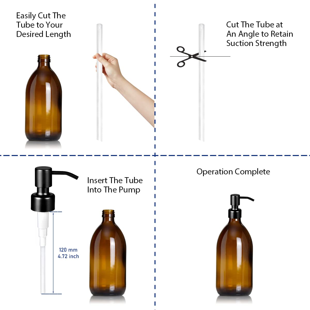 Komashr 4Pc Soap Dispenser Lids - 304 Stainless Steel Replacement Pump With Waterproof Label Stickers 8 Pack Tubes Fit 28/400 Th