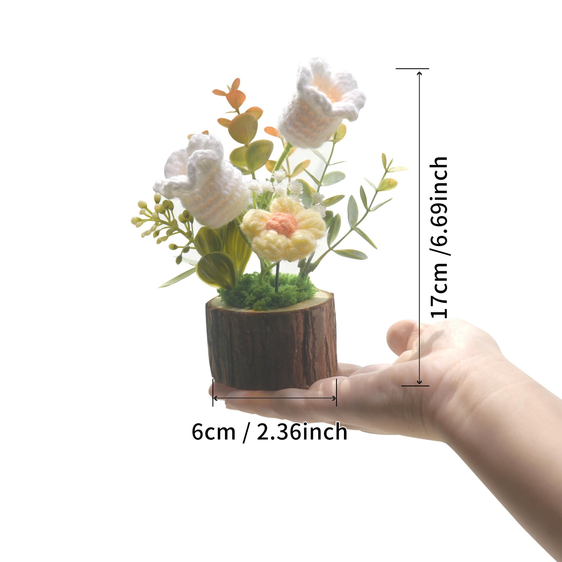 Crochet Flowers Lily of The Valley Bouquet Creative Knitted Potted Plant Mini for Dashboard Decoration Home Desktop Decorations