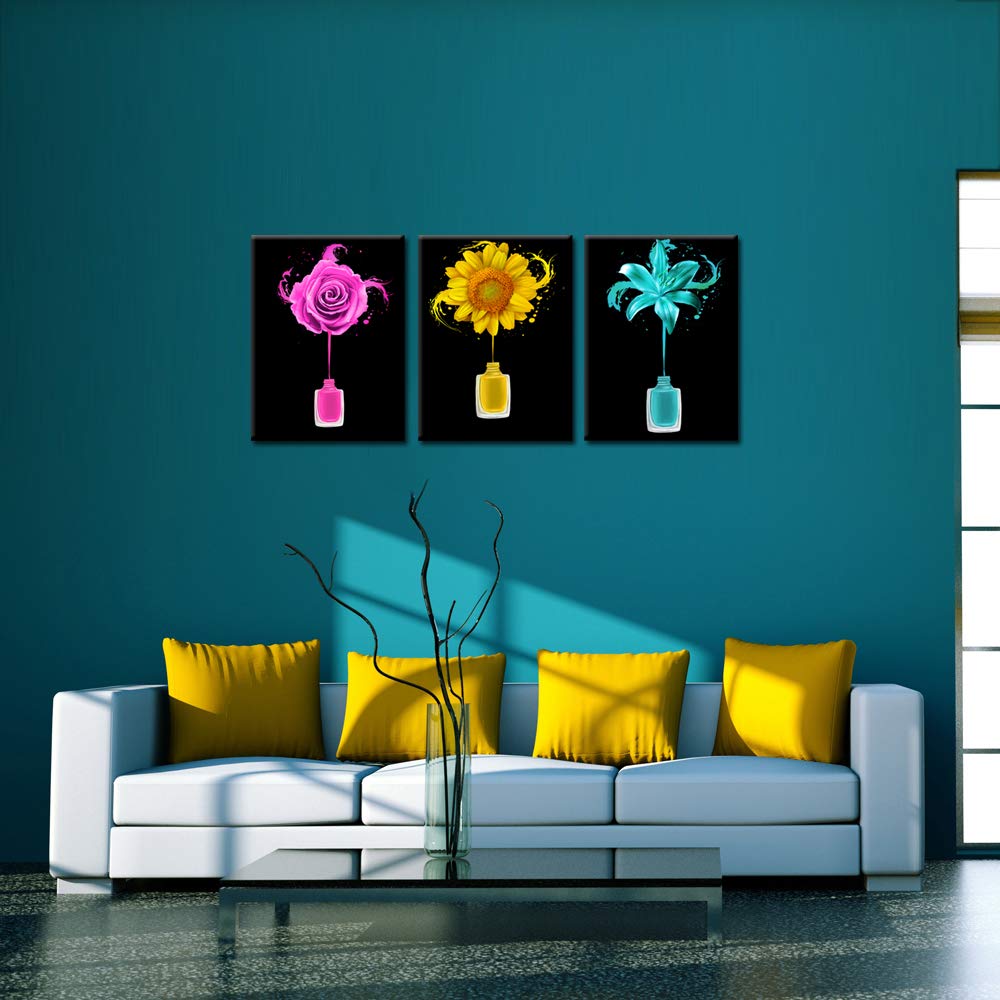 Kreative Arts Manicure And Nail Art Wall Decor For Salon Room Canvas Prints Frame Art Nail Polish Brushes Posters Roses Sunflowe