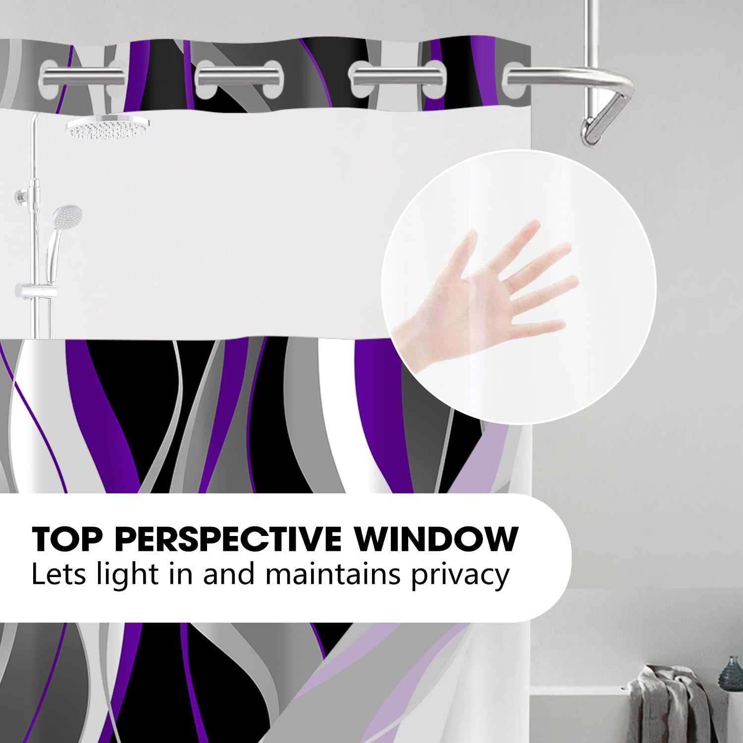Nkzply No Hook Shower Curtain And Liner Set Purple Striped Shower Curtain With Snap In Liner Fabric Shower Curtain With Liner Mo