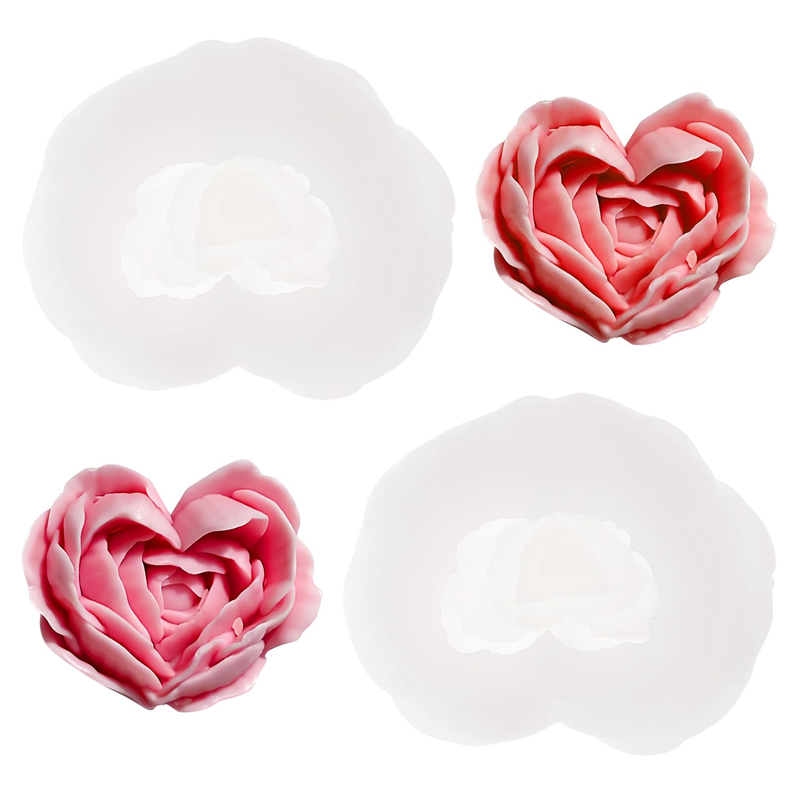 2 Pieces Heart Shape 3D Rose Flower Candle Mold Valentines Day Epoxy Resin Mold 5 x 6.5cm/2 x 2.6inch Heart Shape Silicone Mold