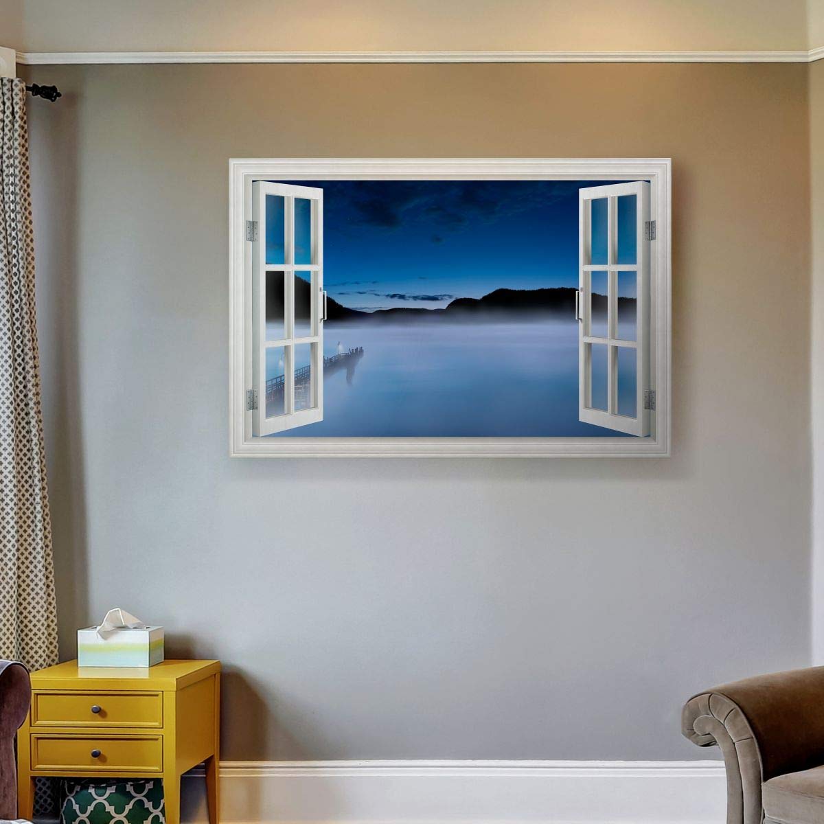 Renditions Gallery Canvas Nature Wall Art Modern Paintings & Prints Decorations Black Misty Mountain Lake Rustic Horror Window V